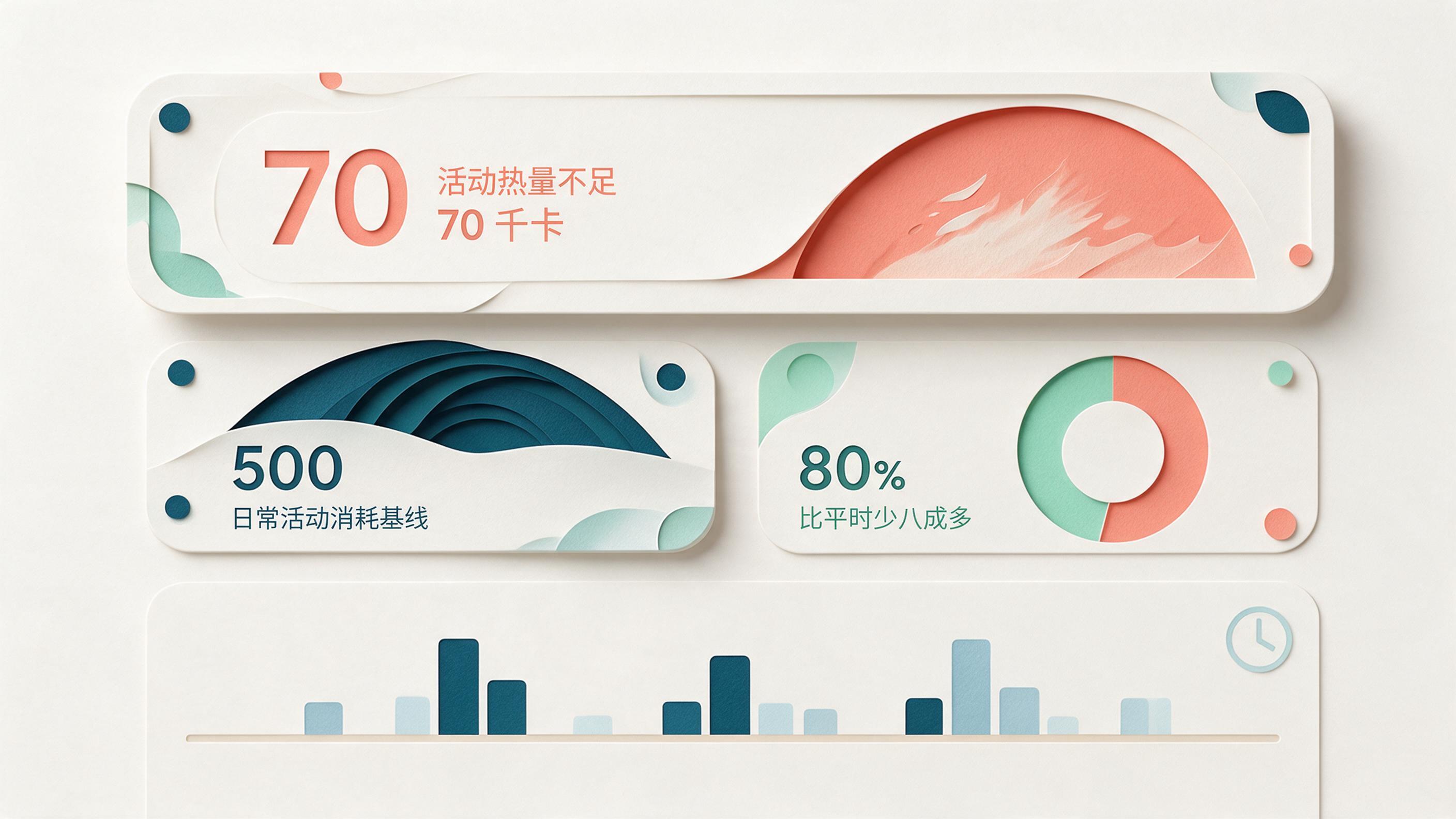 今天活动消耗的热量不到70千卡，比你平时的活动消耗少了八成多的健康图解